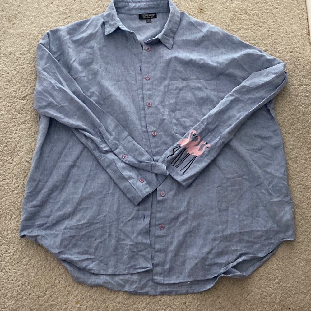 Topshop Flamingo Button Down Size 6